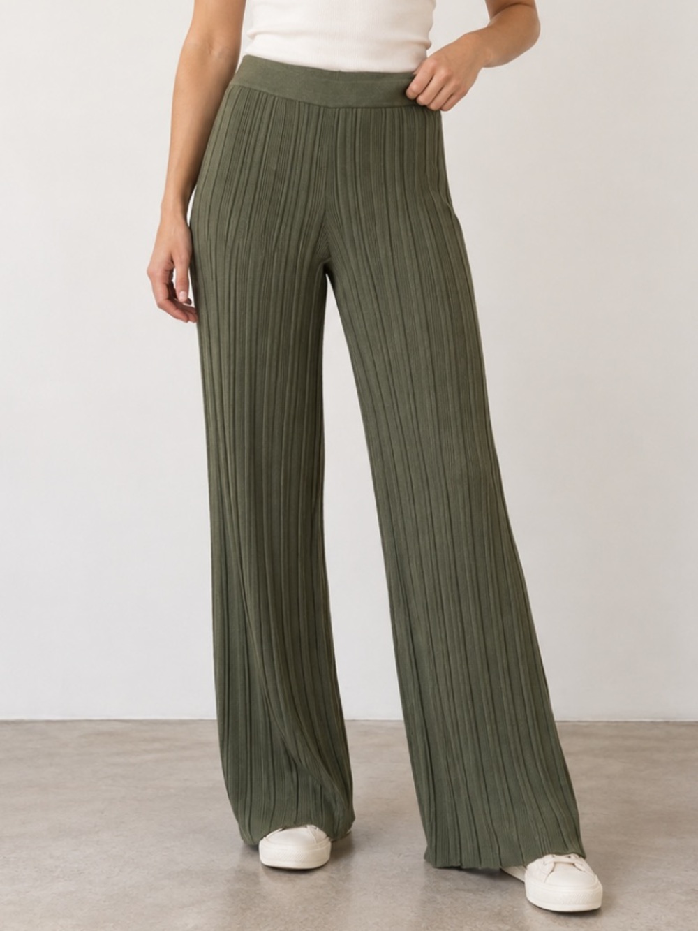 Aerie Ribbed Knit High Rise Pull-On Elastic Waist Flared Sweatpant Boho Green XS